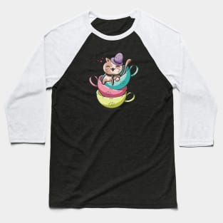 Cut Cat Tea Time Baseball T-Shirt